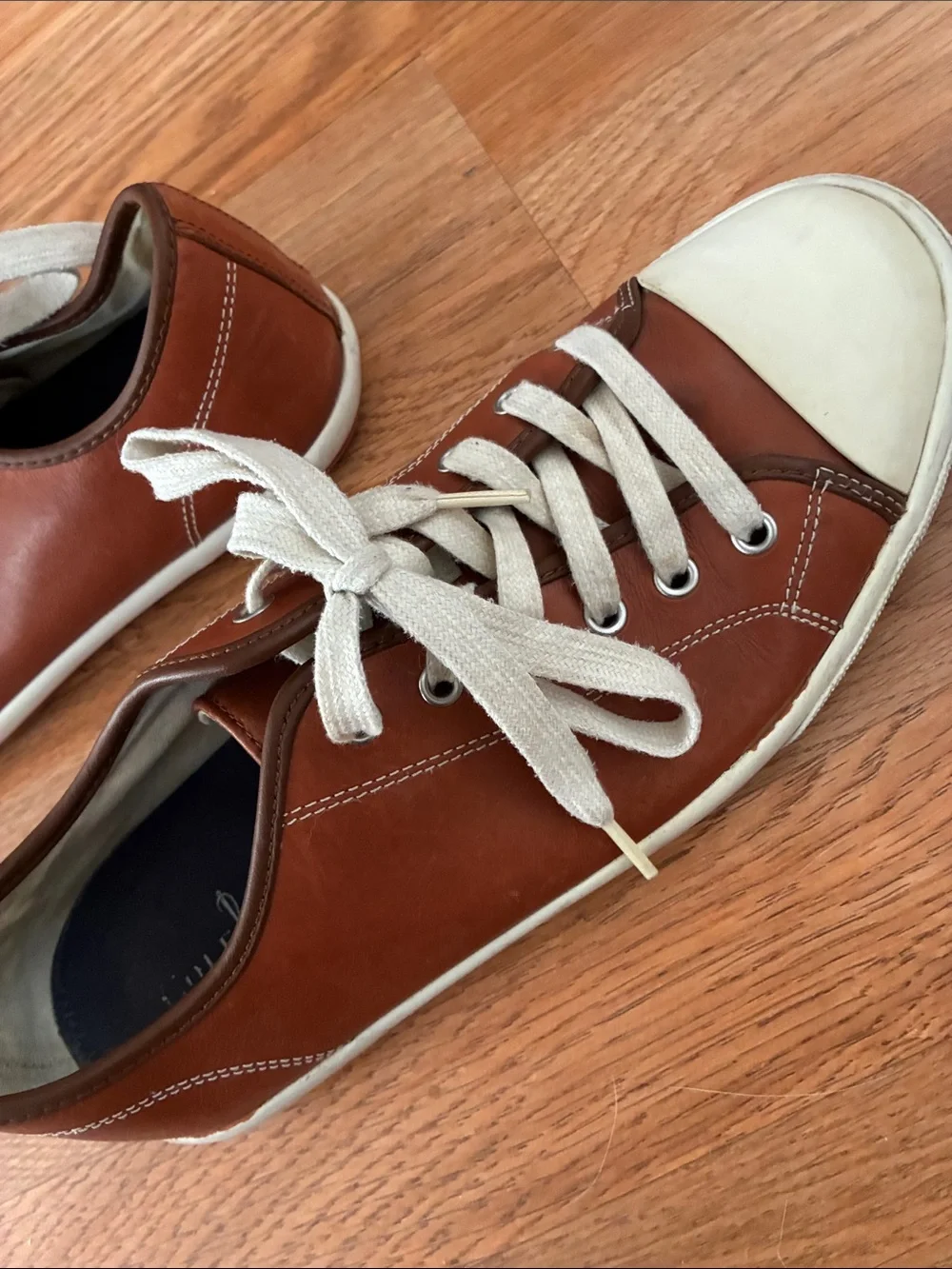 Cole Haan Men's Tan Brown Leather Low-Top Sneakers with White Accents
